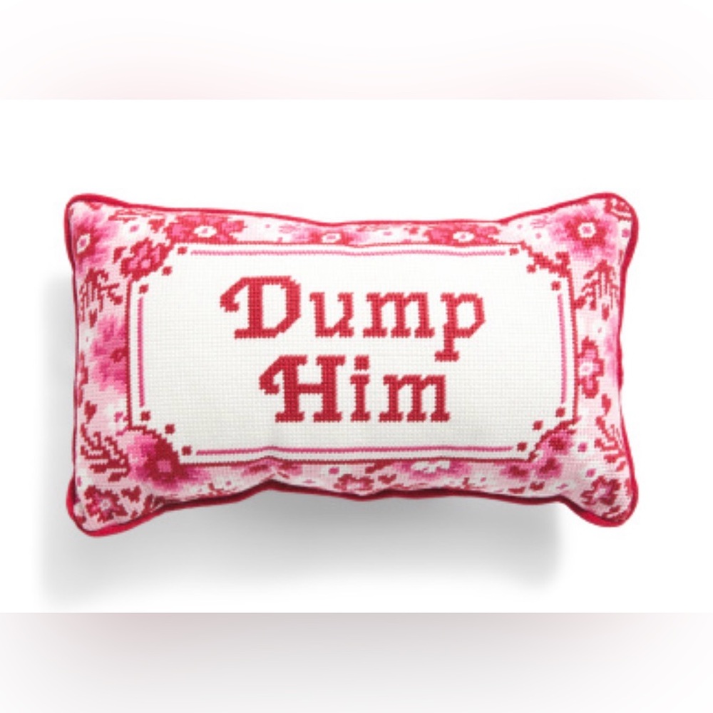 NWT Dump Him 15”x9” Red & Pink Needlepoint Pillow
